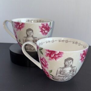 2 Portobello By Design Floral Buddha Peace Mugs Bone China England